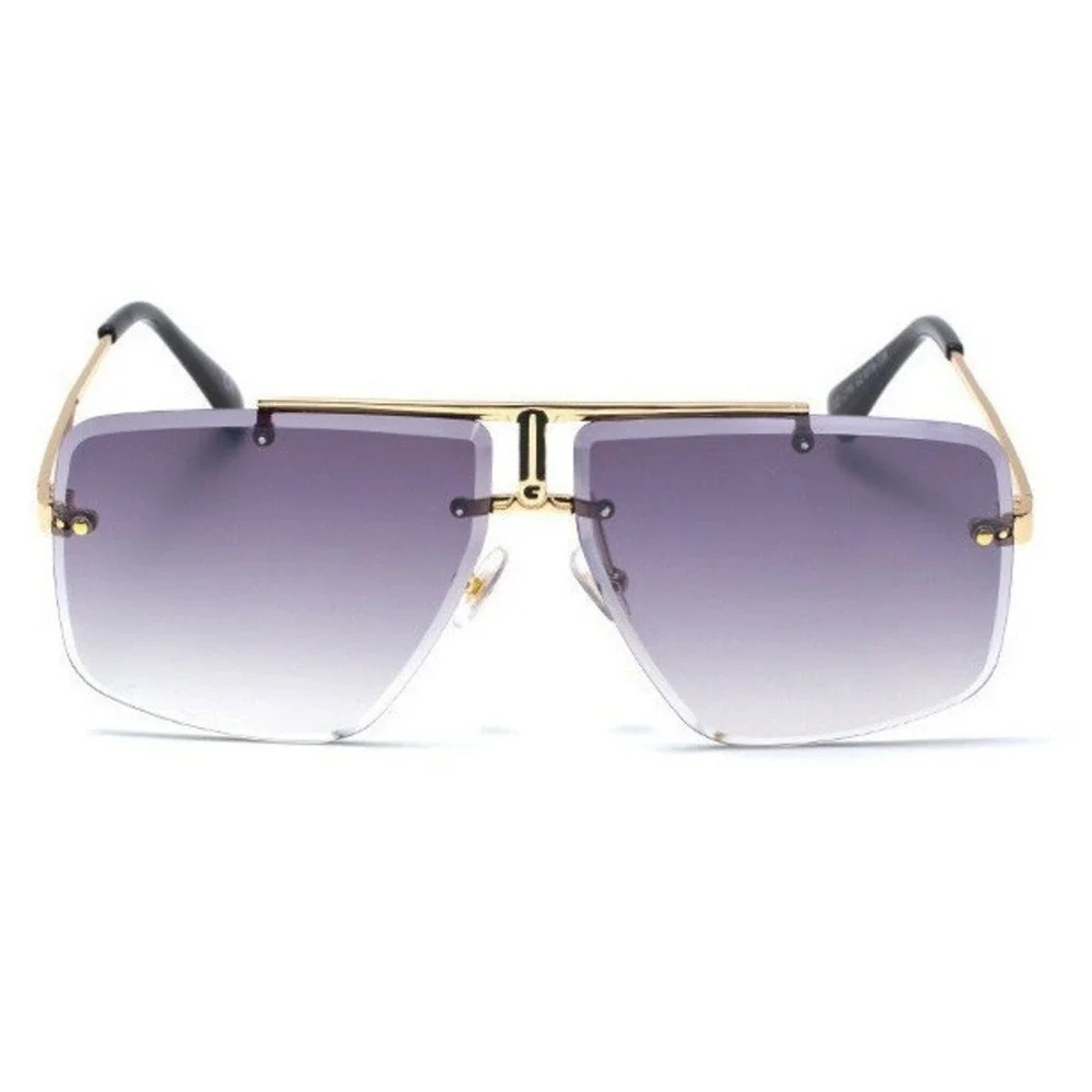 Rimless Sunglasses Women Black Lens Gold Frame Square Shades Classic Retro Gafas